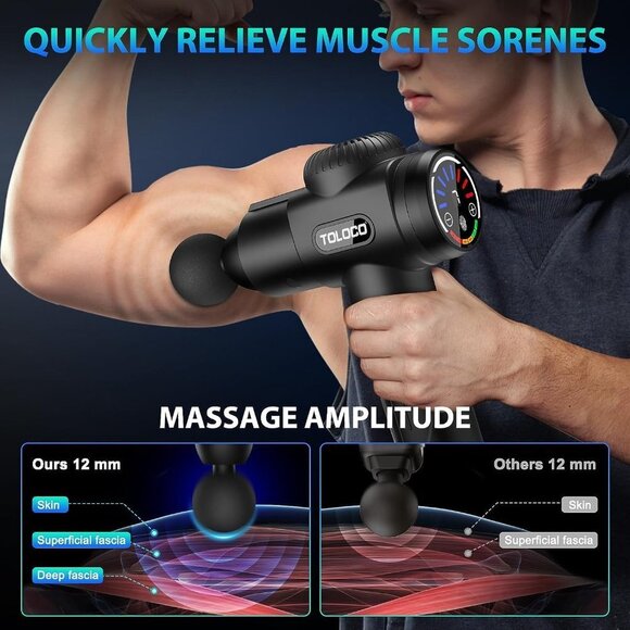 TOLOCO Percussion Massage Gun EM26 Deep Tissue Pain Relief 10 Heads Silent - Picture 6 of 7